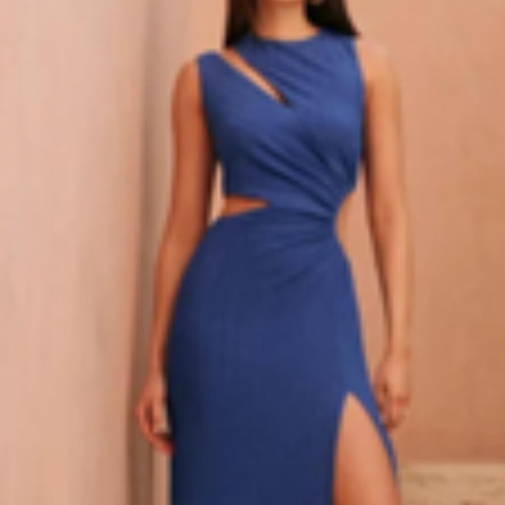 Lulus Royal Blue Ribbed Cutout Sleeveless Maxi Dress